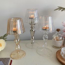 Candle Holders Vintage Glass Candlestick Lamp Shape Holder Stripe Design Tealight Cup Wedding Party Home Desk Decoration