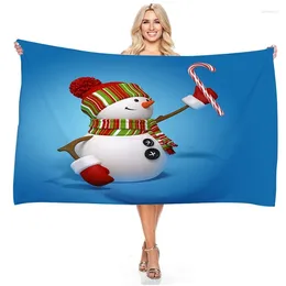 Towel Cute Snowman Cartoon Print Bathroom Bath Soft Microfiber Beach Outdoor Sport Swimming For Kids Boys Girls Gift