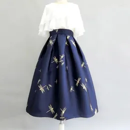 Skirts 2024 Spring Summer Hepburn Vintage Elegant Printing Jacquard Skirt Women High Waist Long Midi Pleated Faldas Mujer Mod