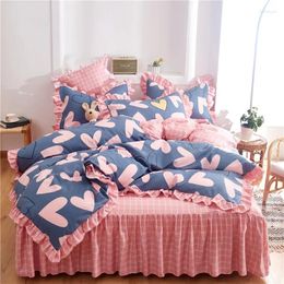 Bedding Sets Love Duvet Cover Set For Lovers Plant Cashmere Bed Skirt 4PCS Thick Sanding Korean Princess Style Double