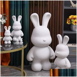 Decorative Objects Figurines Diy Paint Fluid Animal Bear Rabbit Lucky Dragon White Hand Painted Home Decoration Doll Toy Statue De Dhgny