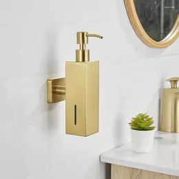 Liquid Soap Dispenser Brushed Gold Wall Mounted Shampoo Holder Stainless Steel Press Hand Sanitizer Bottle
