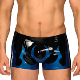 Underpants MONNIK Latex Briefs Shorts Black And Blaze Blue Rubber Underwear Panties Handmade Boxer For Party Bodysuit Cosplay