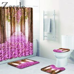 Bath Mats Tree Printed Mat Set Anti Slip Carpet Shower Curtain With Hooks Absorbent Bathroom Toilet Seat Cover