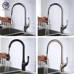 Kitchen Faucets Brass Chrome Brushed Nickel Pull Down Single Handle And Cold Sink Tap 360 Rotary Spray Faucet