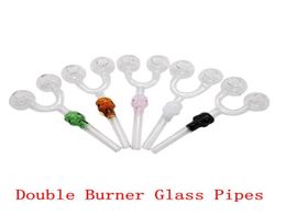 Double Burner Skull Glass Smoking Pipe ART Smoking Tube skull water pipe for hookah shisha oil rigs tobacco cigarettes hand pipes3591735