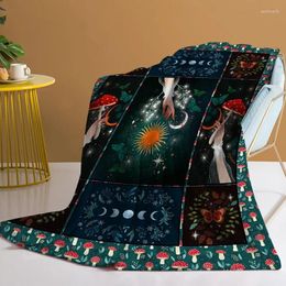 Blankets Red Mushroom Throw Blanket With Hand Sun And Moon Printed Cozy For Couch Sofa Bed Living Room