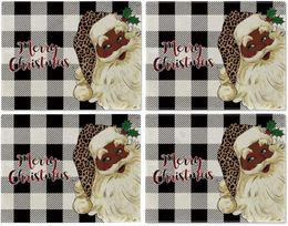 Table Mats Christmas Placemats Set Of 4 Black Santa Claus Leopard Plaid Merry Decorations Family Dining Place 12x18 In