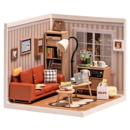 Architecture/DIY House Rolife Plastic Toys 3D Puzzle Super Store Cozy Living Lounge Plastic DIY Miniature House Kit Building Blocks