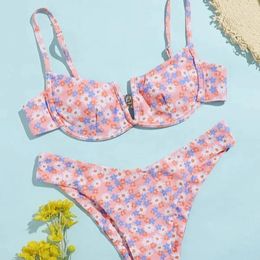 Women's Swimwear 2024 Swimsuit Lady Fresh Sexy Print Bikini Separate Body Female