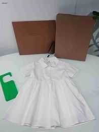 Top girl dress Pure white baby Pleated skirt Size 100-140 kids designer clothes Back logo print Short sleeve child frock 24Feb20