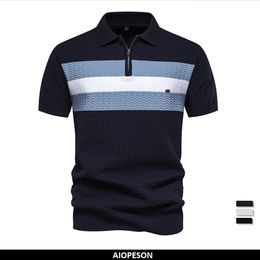 2024 Summer Textured Ribbed Knit Polo Shirt for Men Short Sleeve Breathable and Cool Mens Polo Shirts 240513