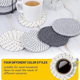 Table Mats Cotton Braid Handmade Woven With Holder High-Temperature Resistant Absorbent Cup Coasters For Coffee Tea Drinks