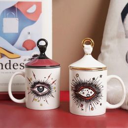 Mugs Ceramic Big Eyes Coffee Mug With Lid Home Office Milk Tea Water Cappuccino Latte Cup Decoration