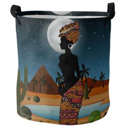 Laundry Bags African Woman Desert Cactus Night Foldable Basket Large Capacity Waterproof Storage Organiser Kid Toy Bag