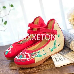 Casual Shoes Veowalk Handmade Spring Floral Embroidered Women Canvas Ballet Flats High Top Ankle Strap Vintage Ladies Cotton