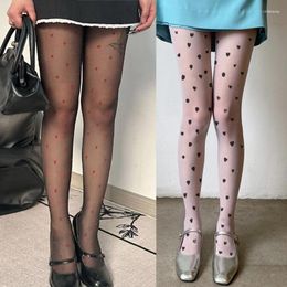 Women Socks Love Flocking Pattern Stockings Pantyhose Valentines Sheer Tights