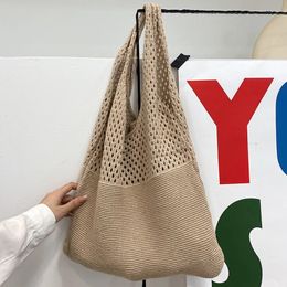 Vintage Hollow Woven Underarm Shoulder Bag Knitted Handbag for Women Large Capacity Shopper Ladies Summer Beach Travel 240509