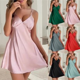 Women's Sleepwear Sexy Suspender Nightgown Women Summer Silky Satin Nightdress Morning Gown Lingerie Mini Robe Home Dress Loungewear