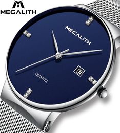 Megalith Mens Watches Business Waterproof Stainless Steel Mesh Wrist Watches Gents Sport Simple Design Analogue Watches For Men Y14730941