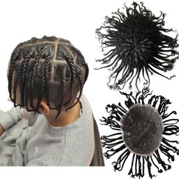 Brazilian Virgin Human Hair Systems 1# Jet Black Box Braids Toupee 8x10 Full Lace Unit for Black Men