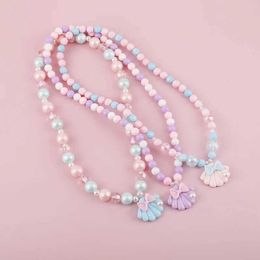 Beaded Necklaces Makersland Childrens Necklace Rainbow Pendant Beaded Necklace Candy Colour Little Princess Cartoon Design Jewellery New Year Gift d240514