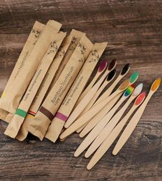 Toilet Supplies 10 Colours Head Bamboo Toothbrush Whole Environment Wooden Rainbow Bamboos Toothbrushes Oral Care Soft Bristle 1535804