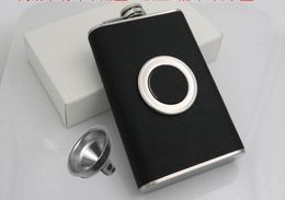8oz Flask with a Builtin Collapsible S Glass Flask Funnel Stainless Steel Premium Leather Wrapping Black Leather6769715
