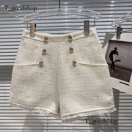 Womens Two Piece Pants Fall Winter Turn Down Collar Double Breasted Metal Buttons Slim Blazer Tweed Shorts Set Women Gc658 230320 976