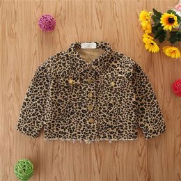 Jackets 1-6years Girls Coat Button Open Front Jacket Children Khaki Long Sleeve Leopard Printed Pattern Lapel For