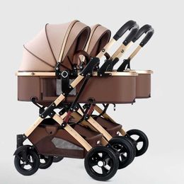 Strollers# Multifunctional Twin Stroller Foldable Double Lightweight High View Childrens Detachable H240514