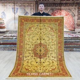 Carpets 4'x6' Antique Persian Oriental Living Room Decoration Yellow Wool Handmade Carpet (WML035)