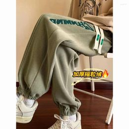 Women's Pants Milky Green Thick Polar Fleece Winter Vintage Letter Embroidery Hip Hop Sweatpants Fashion Sports Loose Harajuku Couples