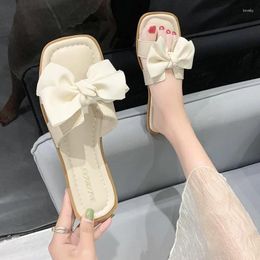 Slippers 2024 Flat Shoes For Women Solid Colour Women's Summer Beauty Bow Tie Ladies Slip On