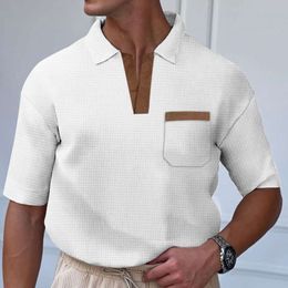 Men's summer new men's casual T-shirt pocket short sleeved waffle lapel V-neck POLO shirt M514 29
