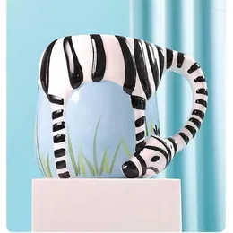 Mugs Hand-painted Zebra Animal Cute Mug Cartoon Creative Personality Ceramic Water Cup With Lid INS