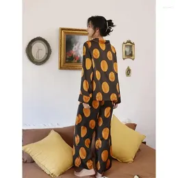 Home Clothing 13511-1Pajamas Women's Spring And Autumn Style Fashion Polka Dot Ice Silk Two-piece Long-sleeved High-end Wear