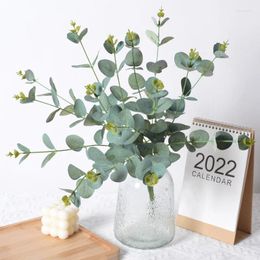 Decorative Flowers 16 Heads Artificial Plants Eucalyptus Stems Leaf Spray Plastic Floral For Home Party Wedding Decoration