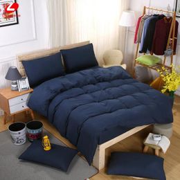Bedding Sets Home Textile Solid 3 Or 4pcs Duvet Cover Flat Brief Dark Blue Set Sheet Pillowcase Bedclothes Bed
