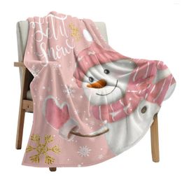 Blankets Christmas Pink Snowman Snowflakes Throw Blanket Soft Plush Warm Sofa Holiday Gifts