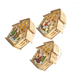 Decorative Figurines 3 Pcs Christmas Tree Decoration Glowing House Wooden Hanging Ornament Dining Room Table Xmas Cabin LED