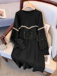 Casual Dresses Y2K Black Knitted Dress Women Korean Fashion O Neck Sweater Female Autumn Winter Vintage Sweet Long Sleeve