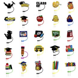 Graduation season reusable soft rubber straw dust stopper diy beverage dust stopper straw cap accessories wholesale