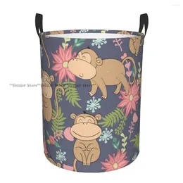 Laundry Bags Dirty Basket Cartoon Monkeys With Flowers Folding Clothing Storage Bucket Home Waterproof Organiser