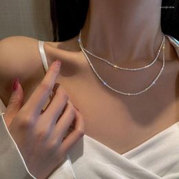 Pendants Authentic Italian Silver Colour Necklace Sparkling Clavicle Chain Sweater High Jewellery For Woman Charm Gift