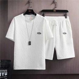 Men's Tracksuits Summer Mens Sets Fashion Korean T Shirt+Shorts Set Tracksuit Men 3D Letters Vintage Pattern Men Sets Men Clohing Short Outfits Y240508