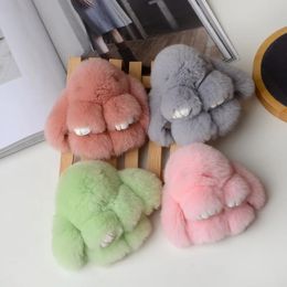 Cute Plush Bunny Keychain Short Leg Long Hair Rabbit Key Ring Plush Dolls Toy Girls Bag Car Key Pendant 10cm 240510