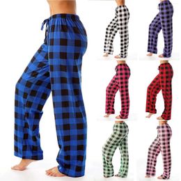 Kvinnors sömnkläder Pantalon Y2K Casual Pants Elastic Plaid tunn och bekväm vårhöstpyjama med lös dragkammare bred benbyxa