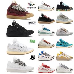 Fashionable Luxury Lanvinics Calfskin Sneakers Trainers Embossed Men Women Brown Black White Light Blue Yellow Designer Casual Shoes Dh gate Size 35-46