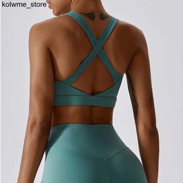 Women's Tanks Camis Crossed Shoulder Strap Bra Chest Pad Running Sports Bra Gym Top Women Stretch Pull Up Underwear Women Vest Fitness Tank Top S24514